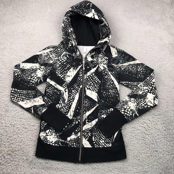 lululemon athletica Tops - Lululemon Scuba Hoodie III Womens 4 Static Mist B/W Full Zip Sweater Jacket